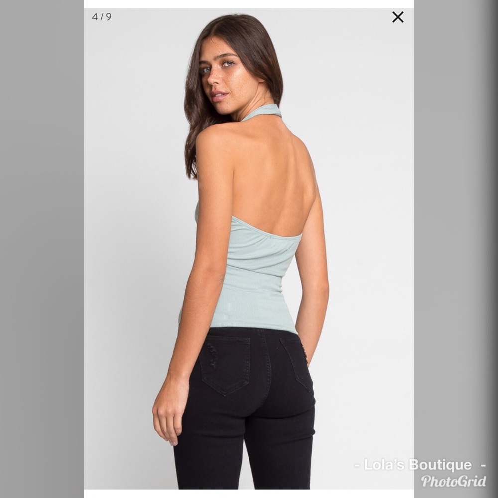 Mint Ribbed Halter Top - Picture 4 of 6
